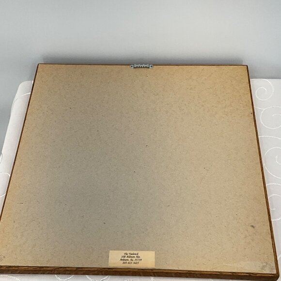 Framed Vintage Cross Stitch Art With Floral Picnic Scene In Wood Frame - Picture 7 of 7